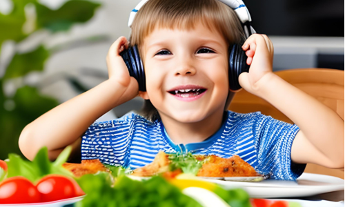 boy with sensory food issues uses headphones to help him eat